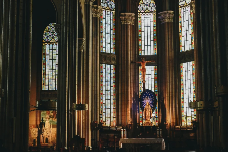 a church filled with lots of stained glass windows, a photo, unsplash contest winner, art nouveau, 2000s photo, holy ceremony, instagram post, full-length view