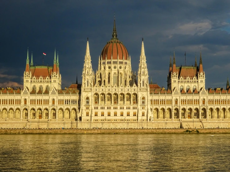 a large building sitting on top of a river, inspired by Mihály Munkácsy, pexels contest winner, parliament, 1910s architecture, square, best selling