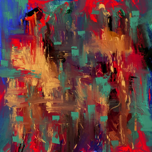 a painting of a group of people with umbrellas, an abstract painting, inspired by Richter, pexels contest winner, lyrical abstraction, brown red blue, beautiful art uhd 4 k, digital painting - n 5, abstract blocks