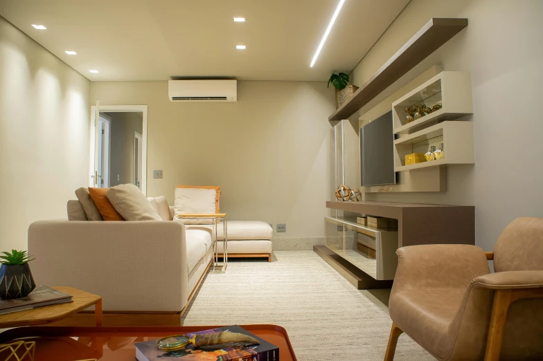 a living room filled with furniture and a flat screen tv, by Felipe Seade, instagram, light and space, designed for cozy aesthetics!, electrical, city apartment cozy calm, 15081959 21121991 01012000 4k
