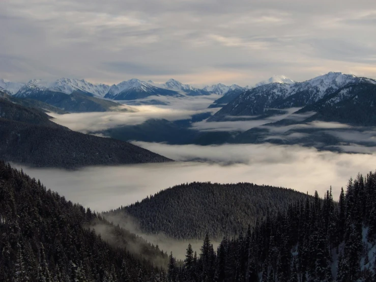 a person riding skis on top of a snow covered slope, by Jessie Algie, pexels contest winner, romanticism, ominous! landscape of north bend, mist in valley, view from high, panoramic shot