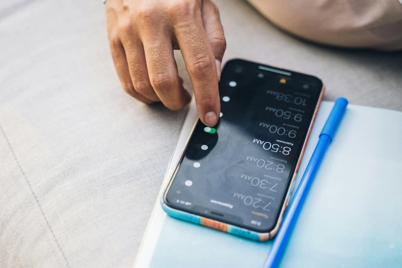 a close up of a person using a cell phone, trending on pexels, essence, flatlay, highly technical, 1 7 9 5