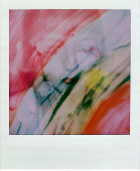 a close up of a picture of a person on a skateboard, a polaroid photo, inspired by Gerhard Richter, unsplash, lyrical abstraction, flowing pink-colored silk, rainbow sheen, penned with thin colors on white, color 3 5 mm