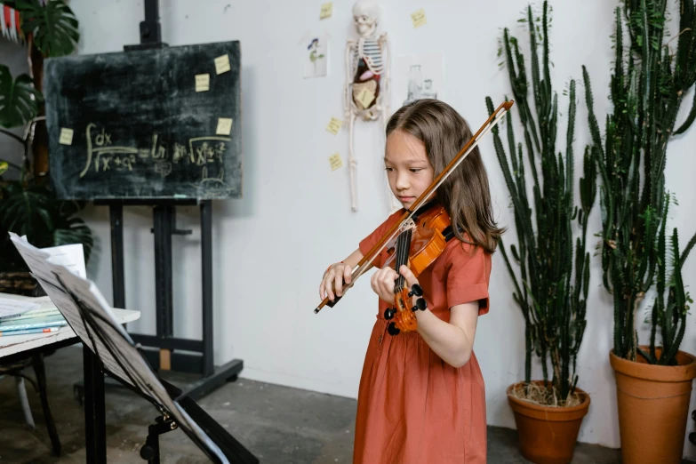 a little girl that is playing a violin, pexels contest winner, danube school, ouchh and and innate studio, standing in class, on a canva, thumbnail