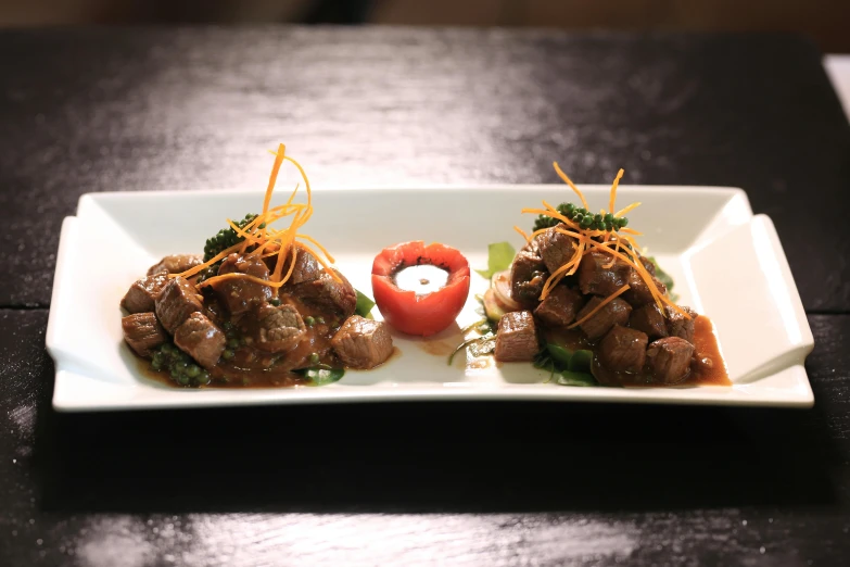 a close up of a plate of food on a table, al chang, square, thumbnail, twins