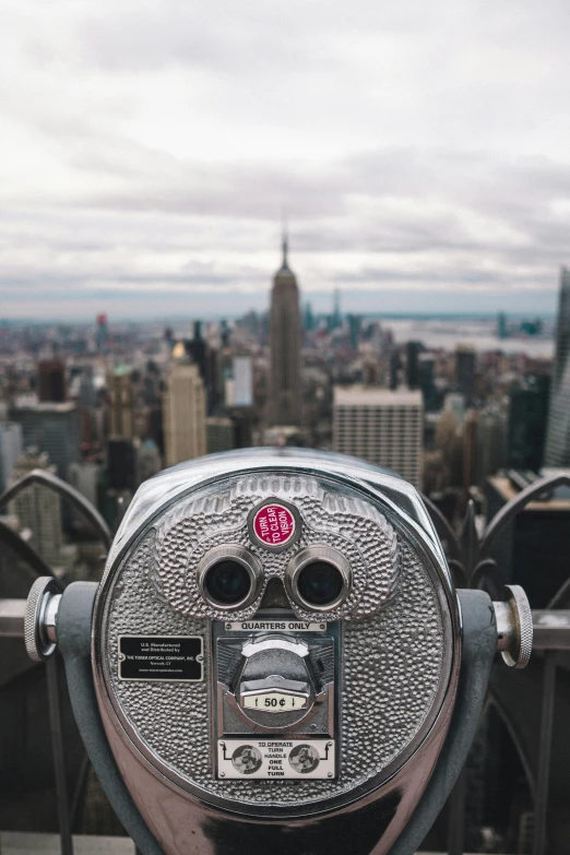 a view of a city from the top of a building, by Adam Rex, pexels contest winner, metal eye piece, new york zoo in the background, aluminum, portrait featured on unsplash