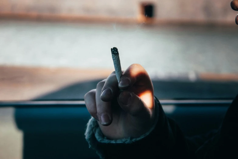 a person holding a cigarette in their hand, road trip, cannabis paranoia, next to a window, top selection on unsplash