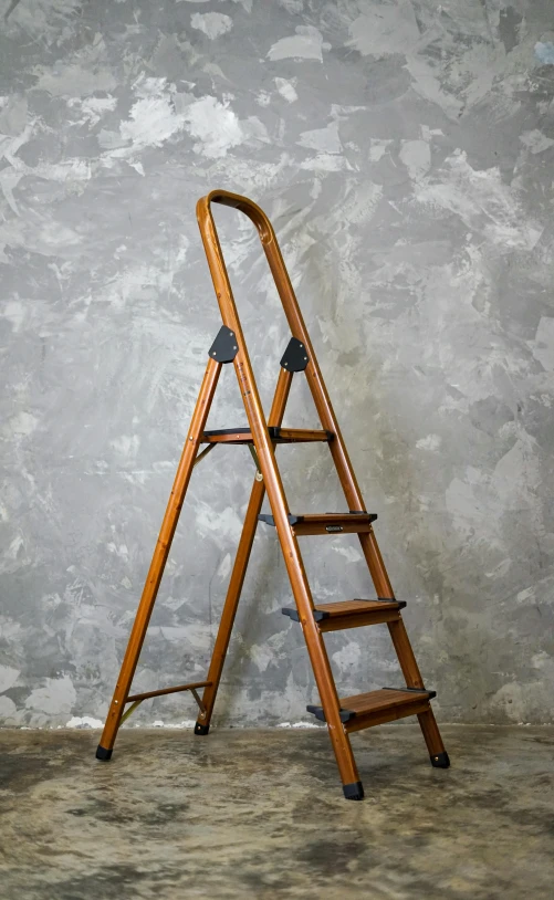 a wooden ladder leaning against a concrete wall, a portrait, by Kev Walker, 1 9 2 0 s furniture, steps 50, square, studio photo