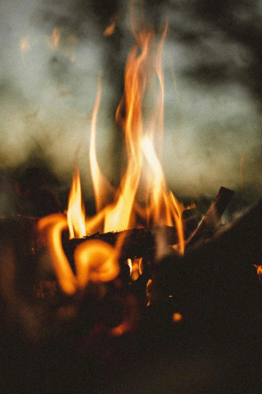 a close up of a fire with a sky in the background, by Morgan Russell, casting a root spell, warm dim light, cosy, a flaming forest