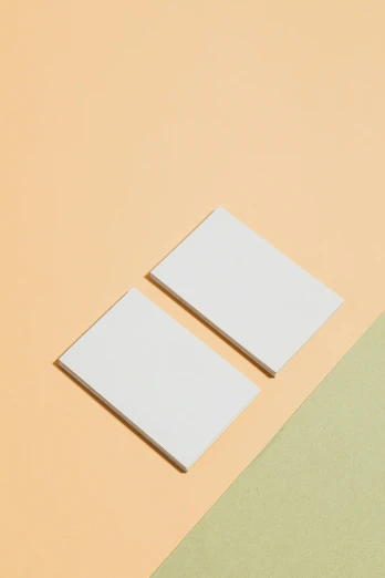 a couple of pieces of paper sitting on top of a table, postminimalism, solid color backdrop, detailed product image, panel, cards