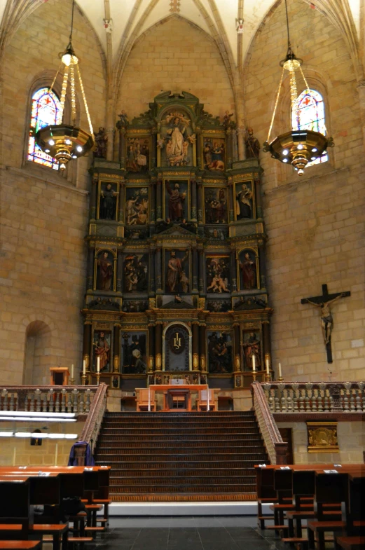 a church filled with lots of wooden tables and chairs, by Francisco de Burgos Mantilla, romanesque, front face, deity), 2 5 6 x 2 5 6 pixels, multiple stories