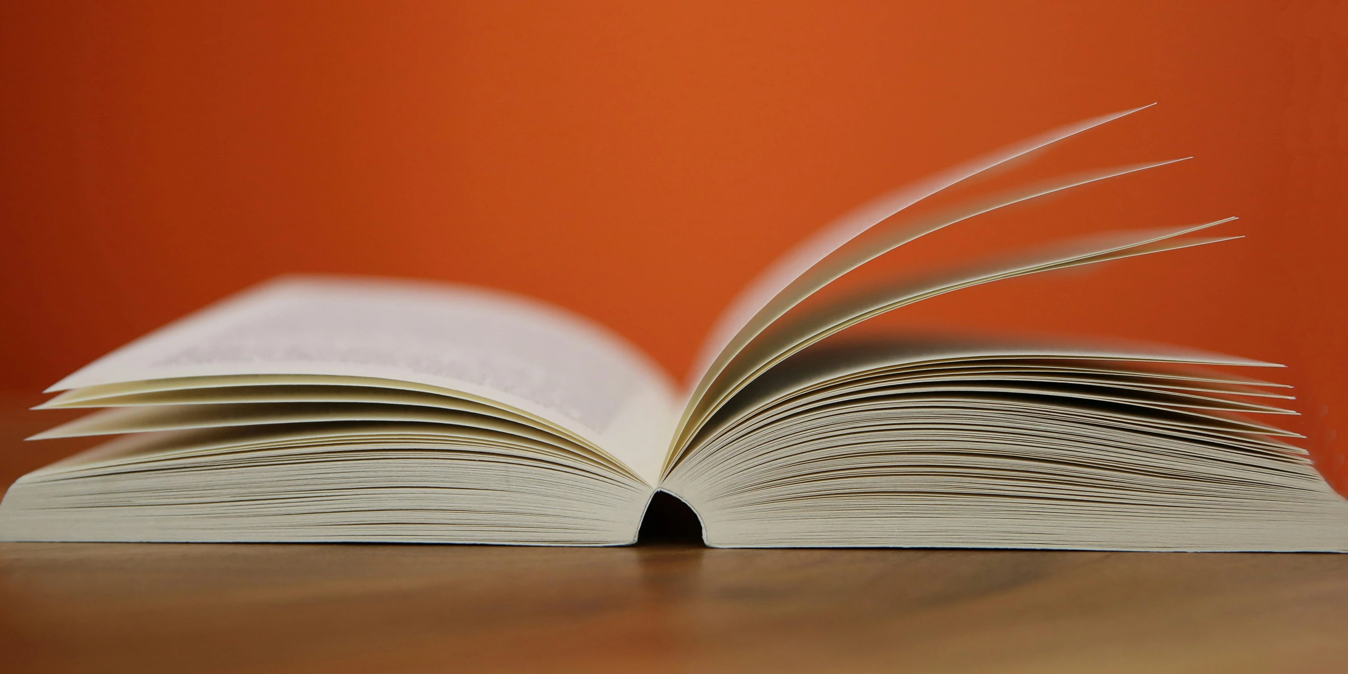 an open book sitting on top of a wooden table, by Carey Morris, pexels contest winner, figuration libre, orange backgorund, passages, schools, orange grey white