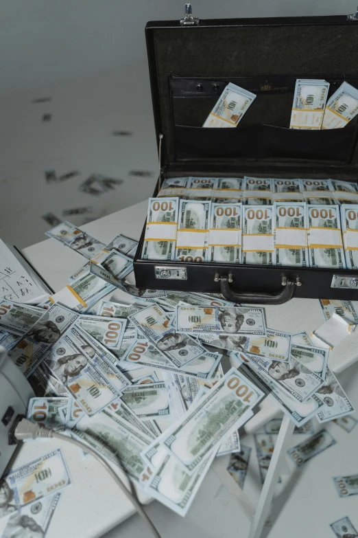 a suitcase filled with lots of money sitting on top of a table, slide show, alex kanevsky, multiple stories, 8 k )