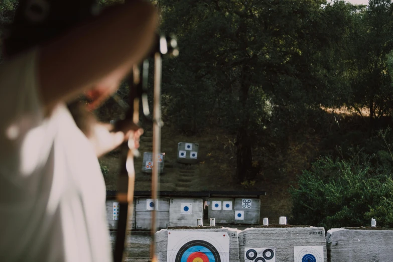 a man that is standing in the grass with a bow, a picture, by Lee Loughridge, pexels contest winner, archery, shot from roofline, concert, instagram story