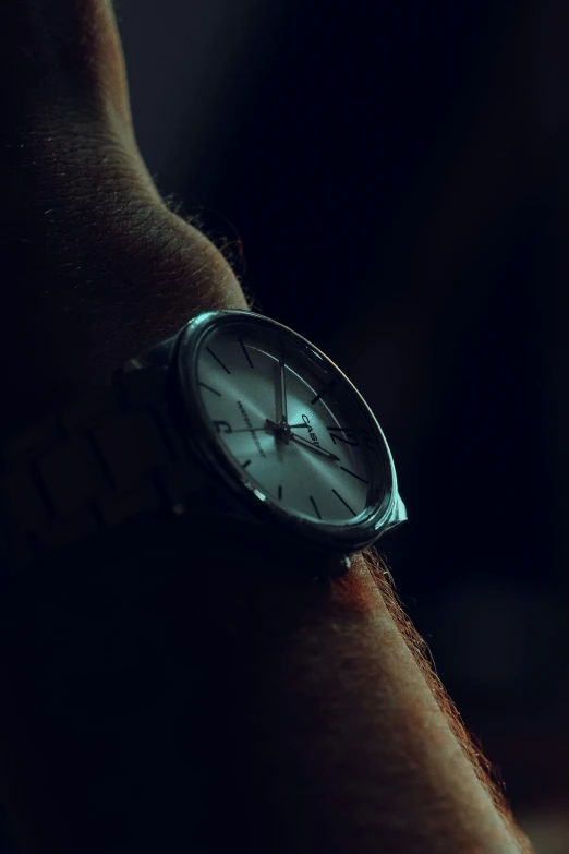 a close up of a person's wrist with a watch on it, an album cover, inspired by Elsa Bleda, pexels contest winner, worksafe. cinematic, man, in the shadows, after hours