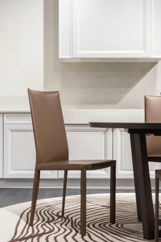 a table and some chairs in a room, profile image, zoomed in, cabinets, medium close up shot