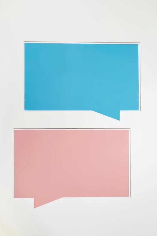 two pink and blue speech bubbles on a white background, by Peter Alexander Hay, conceptual art, panels, very large, jen atkin, whiteboards