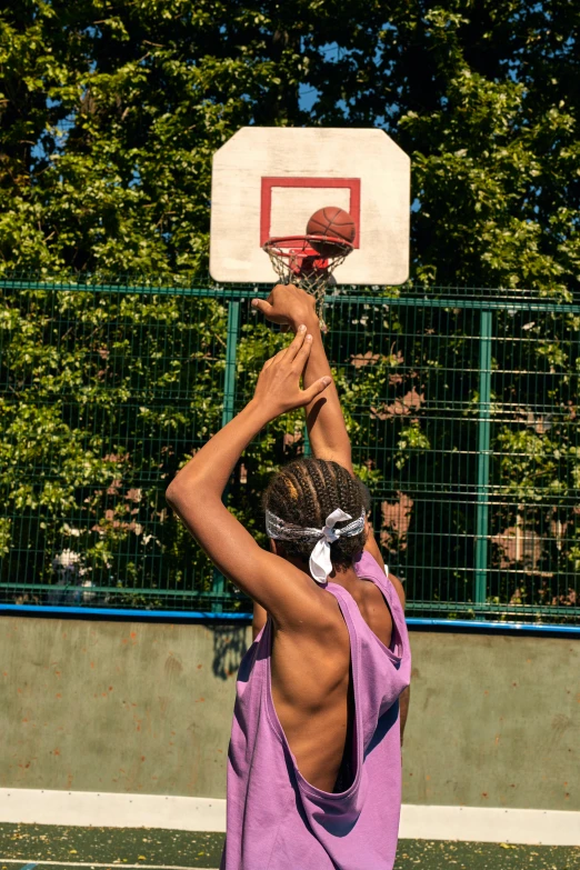 a man standing on top of a tennis court holding a racquet, by Sven Erixson, dribble, process art, playing basketball, wearing a tank top and shorts, close-up photo, dunking