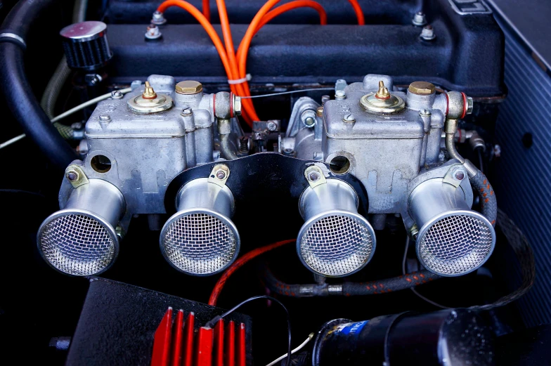 a close up of the engine of a car, by Joe Bowler, unsplash, 15081959 21121991 01012000 4k, alfa romeo project car, panels, horns with indicator lights