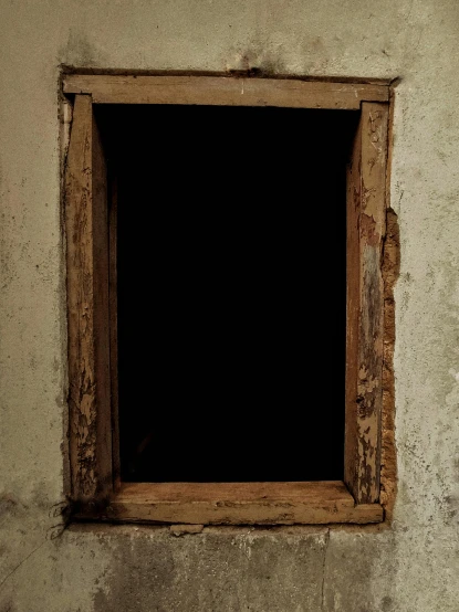 a close up of a window in a wall, by Elsa Bleda, conceptual art, rustic, ( ( dark skin ) ), wood, rectangle