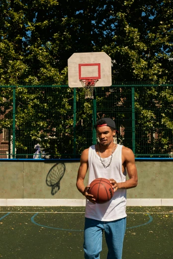a man standing on a basketball court holding a basketball, by Frank Mason, dribble, humans of new york style, frank dillane as puck, 15081959 21121991 01012000 4k, riyahd cassiem