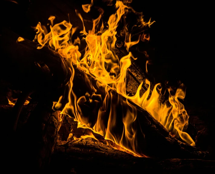 a fire that is burning in the dark, pexels, visual art, avatar image, a wooden, print ready, fireflys