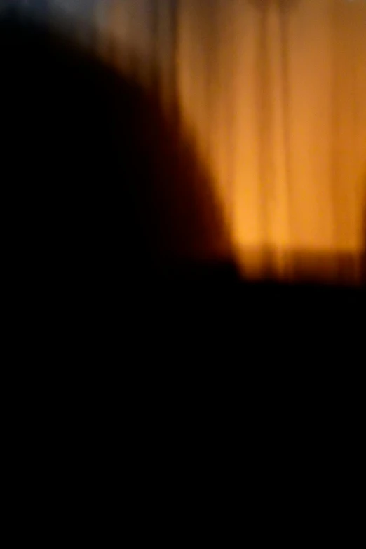 a silhouette of a person standing in front of a window, a picture, by Jan Rustem, lyrical abstraction, close up camera on bonfire level, disolate :: a long shot, curtain, abstract claymation