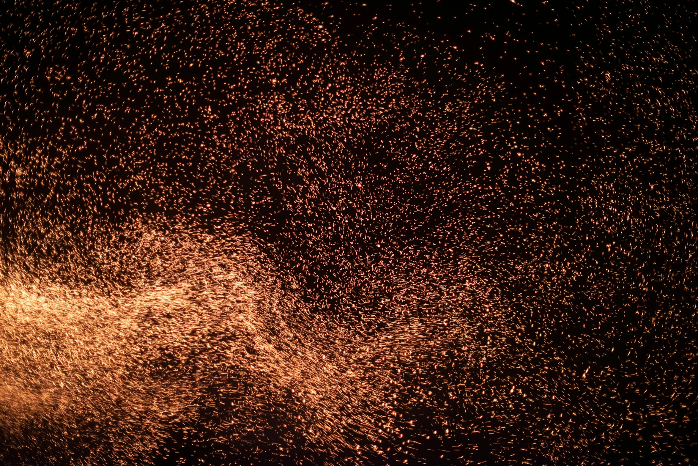 a fire hydrant spewing water into the air, by Attila Meszlenyi, kinetic pointillism, dark orange night sky, mat collishaw, scattered golden flakes, medium close-up shot