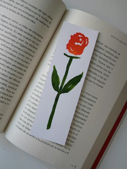 an open book with a picture of a flower on it, an acrylic painting, by Alejandro Obregón, unsplash, minimalist sticker, red rose, long shot view, ilustration