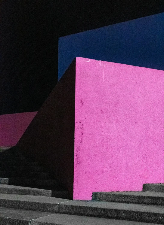 a man riding a skateboard down a flight of stairs, an album cover, by Doug Ohlson, unsplash, modernism, fuchsia and blue, ignant, annie lebowitz, detail