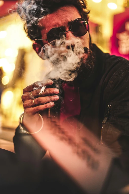 a man smoking a cigarette on a city street, pexels contest winner, renaissance, drinking at the bar, thick swirling smoke, ganja, glass and gold pipes