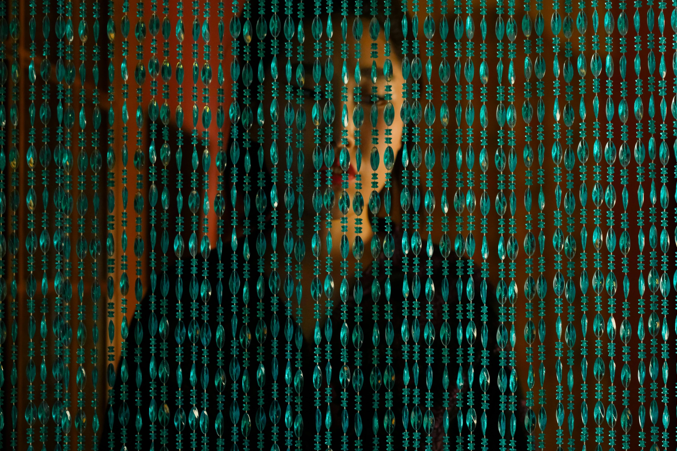 a man standing in front of a computer screen, a digital rendering, by Anson Maddocks, deviantart, hurufiyya, beaded curtains, amelie poulain, detail, from matrix(1999)