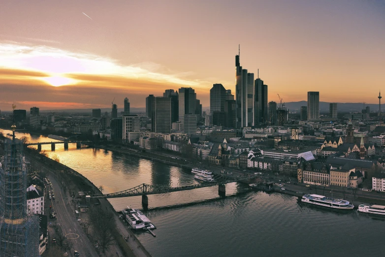 a large body of water next to a city, a photo, by Tobias Stimmer, pexels contest winner, golden hour 4k, germany. wide shot, high quality print, city views