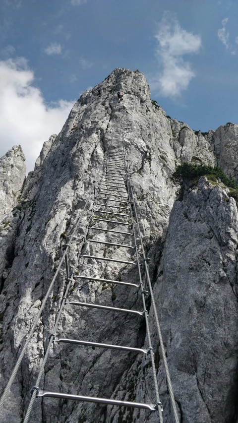 a ladder going up to the top of a mountain, inspired by Otakar Sedloň, les nabis, limestone, fully covered, grey, no cropping