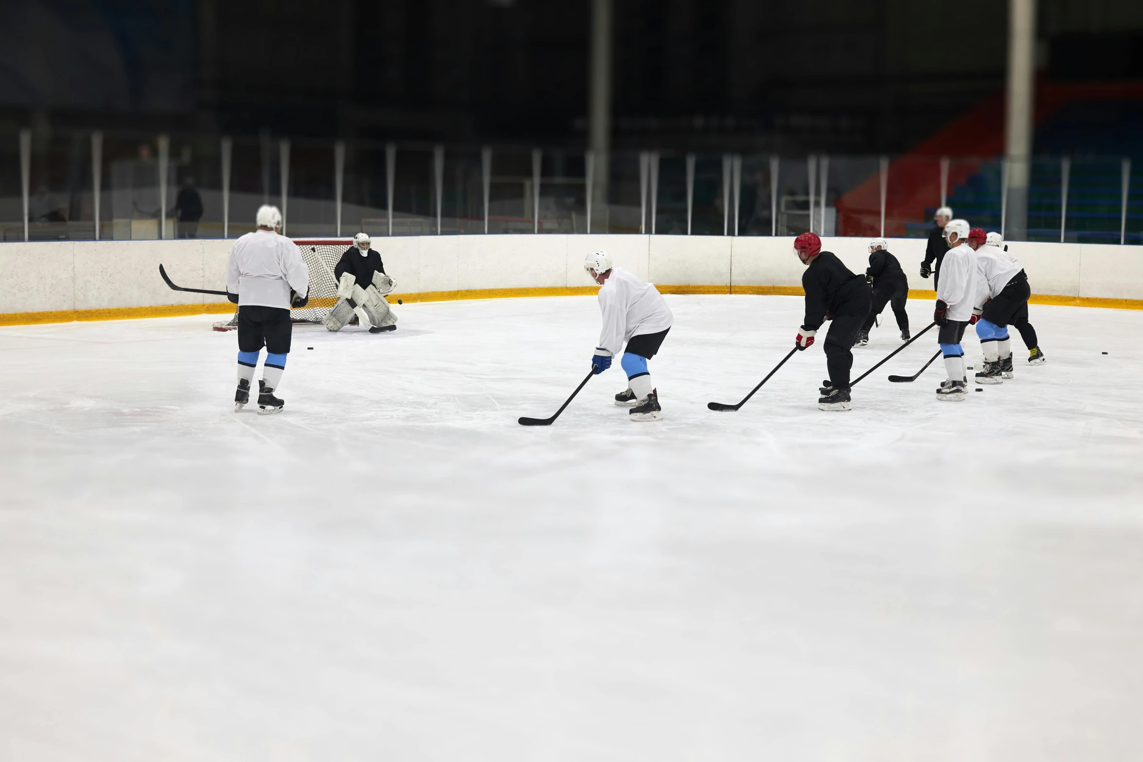 a group of people playing a game of ice hockey, clean long lines, profile picture, evenly spaced, maintenance