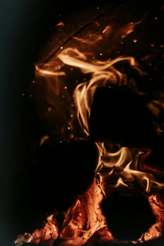 a close up of a fire with smoke coming out of it, pexels contest winner, darkness and flames, relaxing, grainy, ilustration
