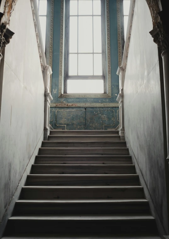 a staircase leading up to a window in a building, inspired by Elsa Bleda, baroque, photograph ”, regency-era, photograph”, blue