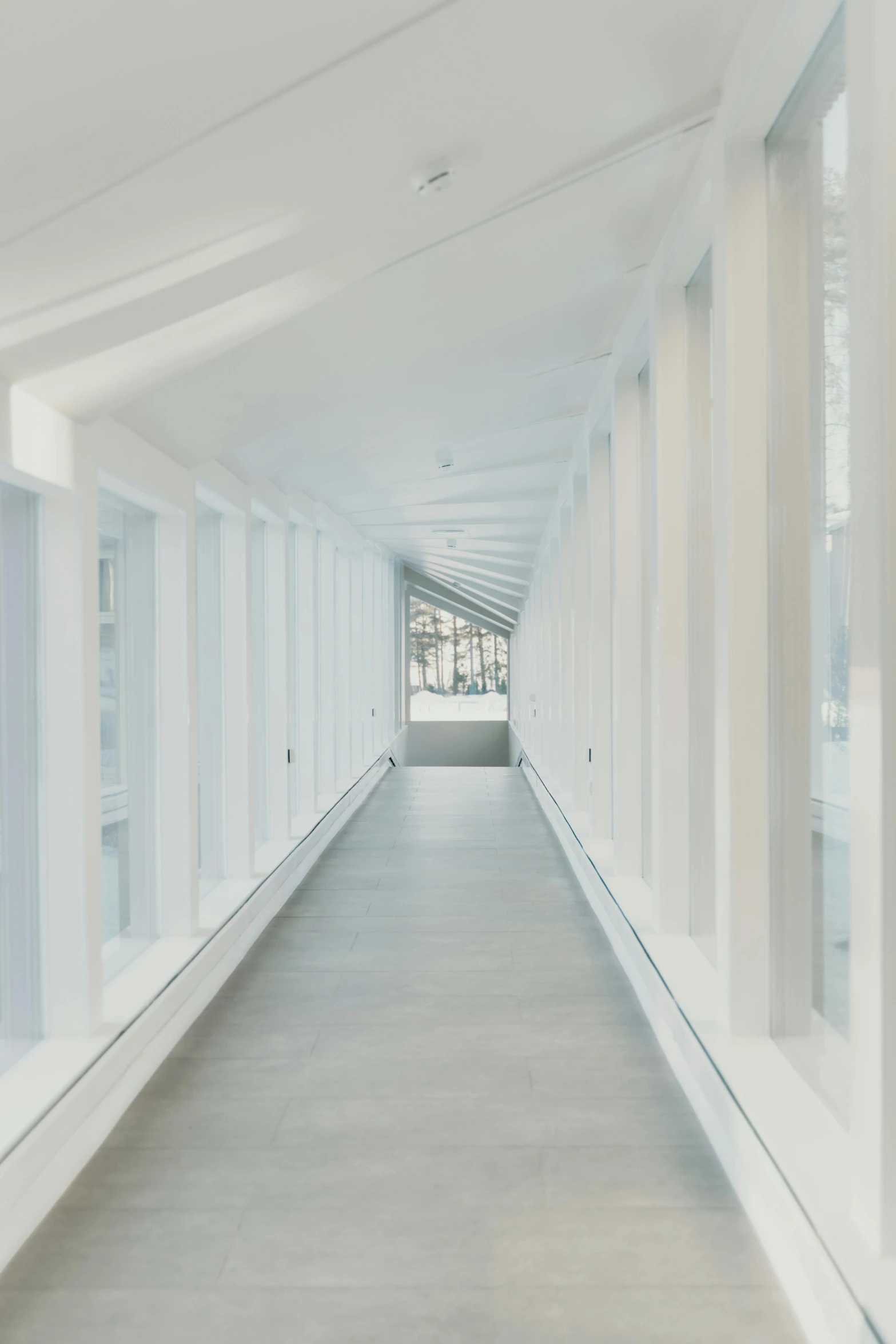 a long white hallway with lots of windows, inspired by David Chipperfield, unsplash, new england architecture, research center, desert white greenhouse, white warm illumination