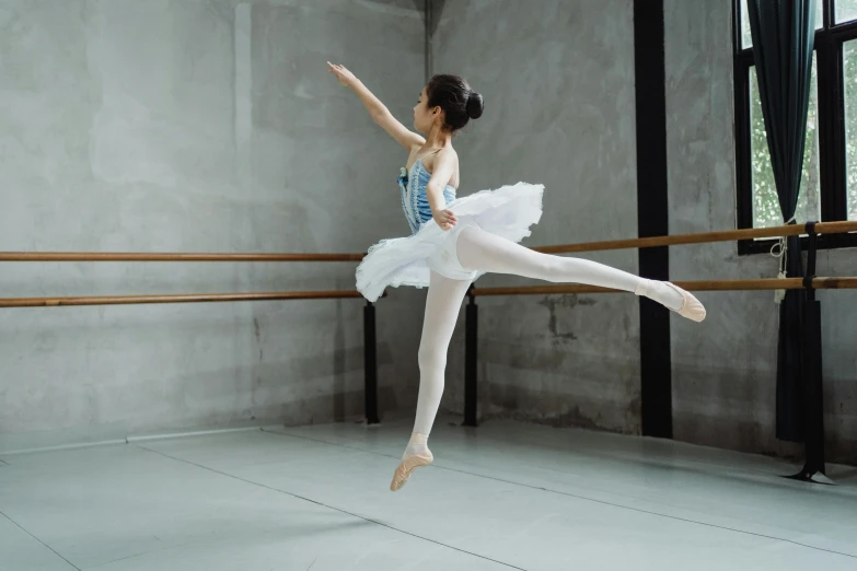 a woman that is in the air with a ballerina, pexels contest winner, arabesque, white, cai xukun, square, for junior