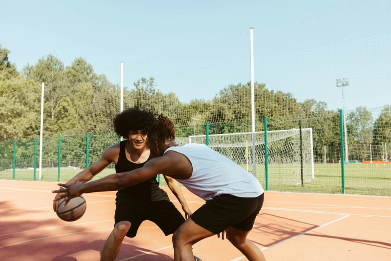 a couple of women playing a game of basketball, trending on dribble, 15081959 21121991 01012000 4k, two young men, on a canva, brown