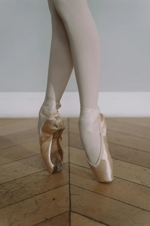 a close up of a person's legs in ballet shoes, inspired by Elizabeth Polunin, trending on pexels, arabesque, rectangle, gold, 2. 5 - dimensional, very pale