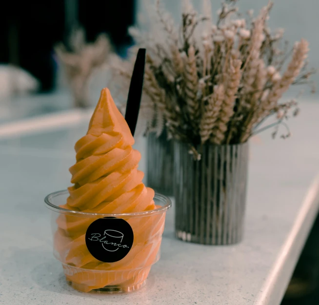 a close up of a bowl of food on a counter, slush, profile image, bangkuart, cone