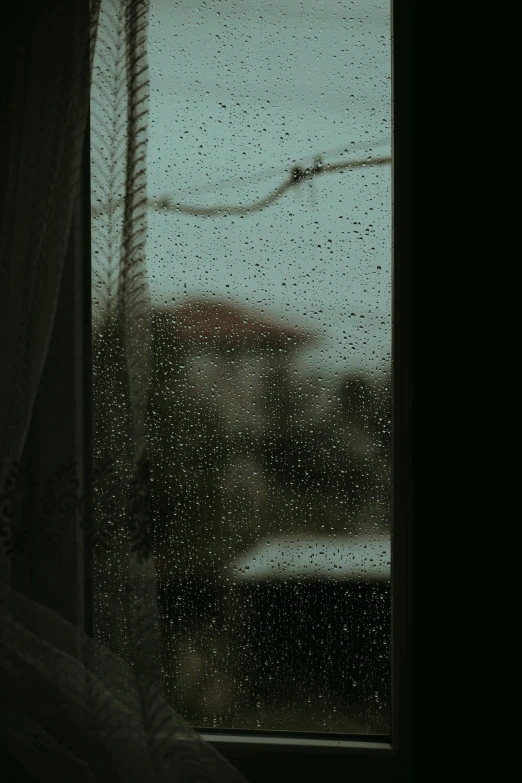 a dog looking out a window in the rain, a picture, inspired by Elsa Bleda, pexels contest winner, photography of todd hido, rain aesthetic, dark and muted colors, knees tucked in | rain falls