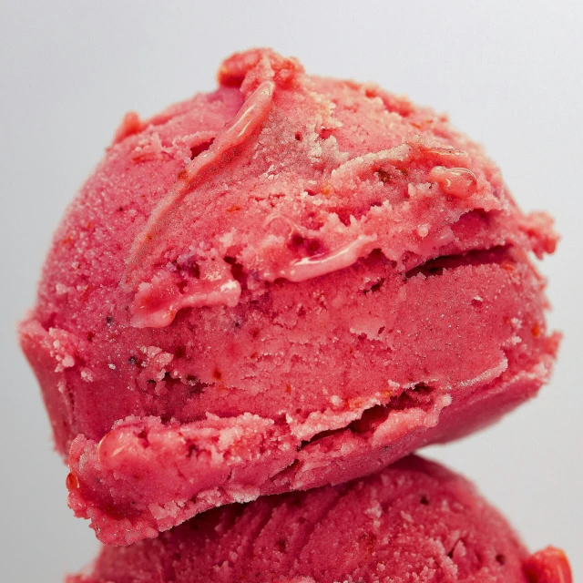 two scoops of ice cream sitting on top of each other, red blush, full product shot, detailed product image, thumbnail