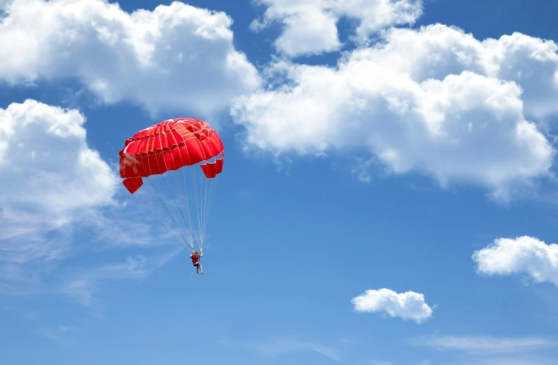 a person that is in the air with a parachute, pexels contest winner, red cloud, dingy, thumbnail, cg original