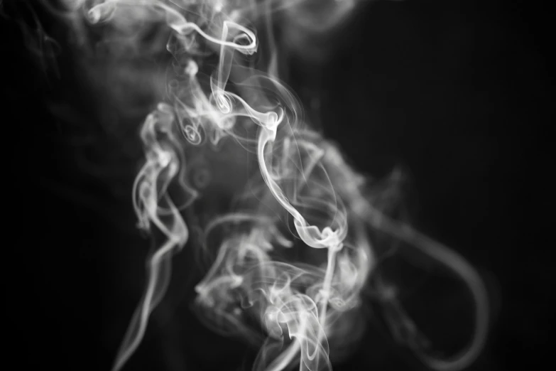 a black and white photo of smoke, a black and white photo, pexels, flowing tendrils, praying with tobacco, trailing white vapor, stylized illustration