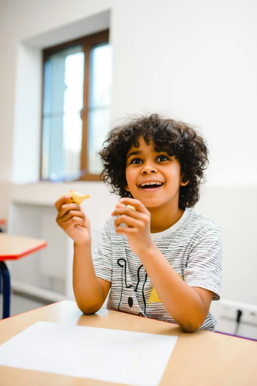 a young boy sitting at a table eating a sandwich, pexels contest winner, danube school, all overly excited, high quality photo, holding an epée, thumbnail