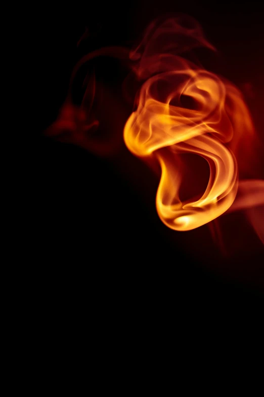 a close up of smoke on a black background, by Greg Rutkowski, pexels, coloured in orange fire, swoosh, in profile, fire poi