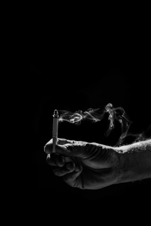 a person holding a cigarette in their hand, a charcoal drawing, by Adam Marczyński, unsplash, conceptual art, casting a spell, awarded on cgsociety, holding a syringe!!, small fire