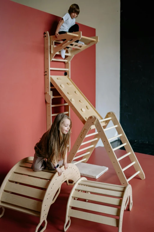 a couple of kids sitting on top of a wooden bench, pi-slices and kidmograph, climber, designed for cozy aesthetics!, ascending